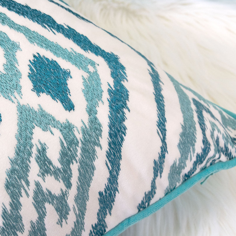Ikat Velvet Throw Pillow, Turquoise
