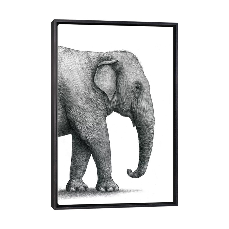 «Elephant Study» par Terry Fan - impression, Pas de tapis, H 60 po x l 40po x P 1,5 po, Toile avec cadre noir patiné