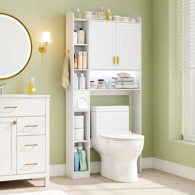 Over Toilet Shelf Freestanding Storage Cabinet Above Toilet with 2-Door Cabinet White