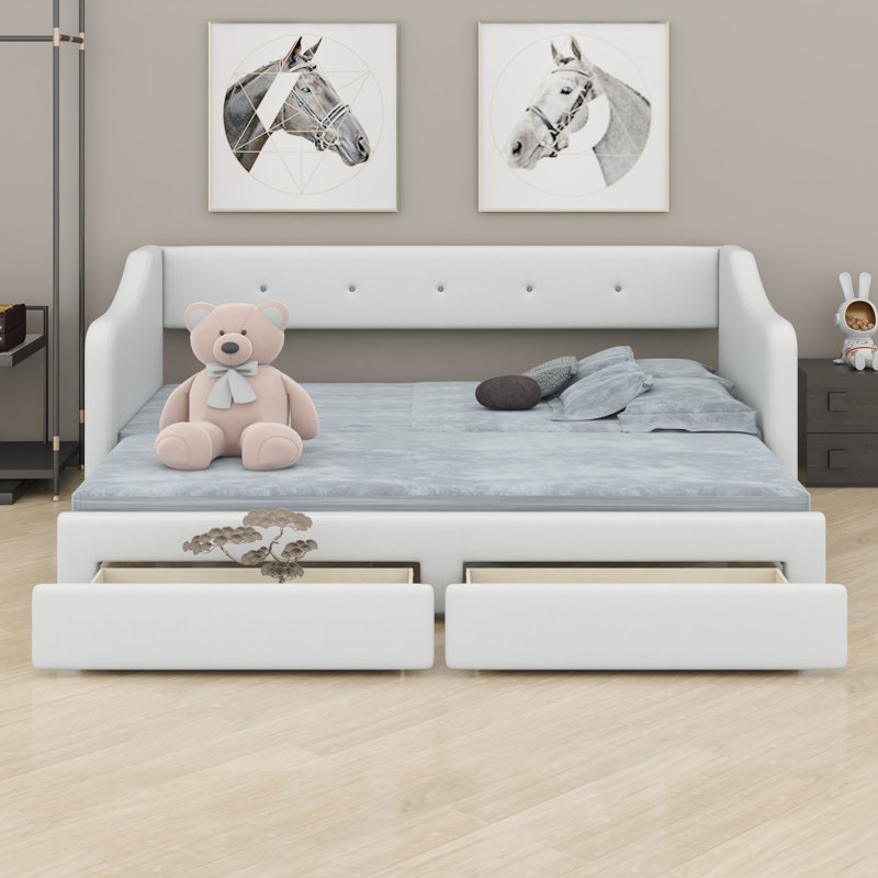 Space Saving Upholstered Daybed, Equipped with Two Drawers, Beige