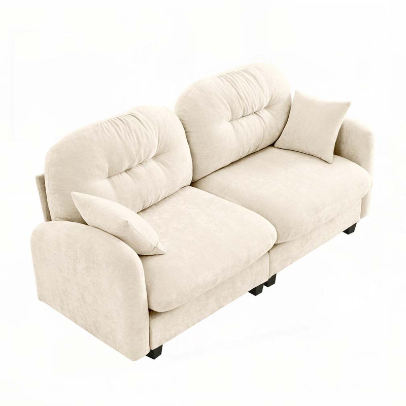 Canapé modulaire en tissu chenille avec causeuse, Beige, H 36,6 po x l 74 po x P 34,2 po, 2