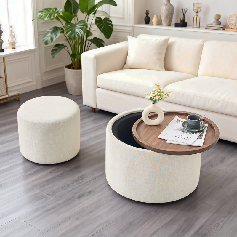Repose-pieds gigognes en lin Orlena, Beige