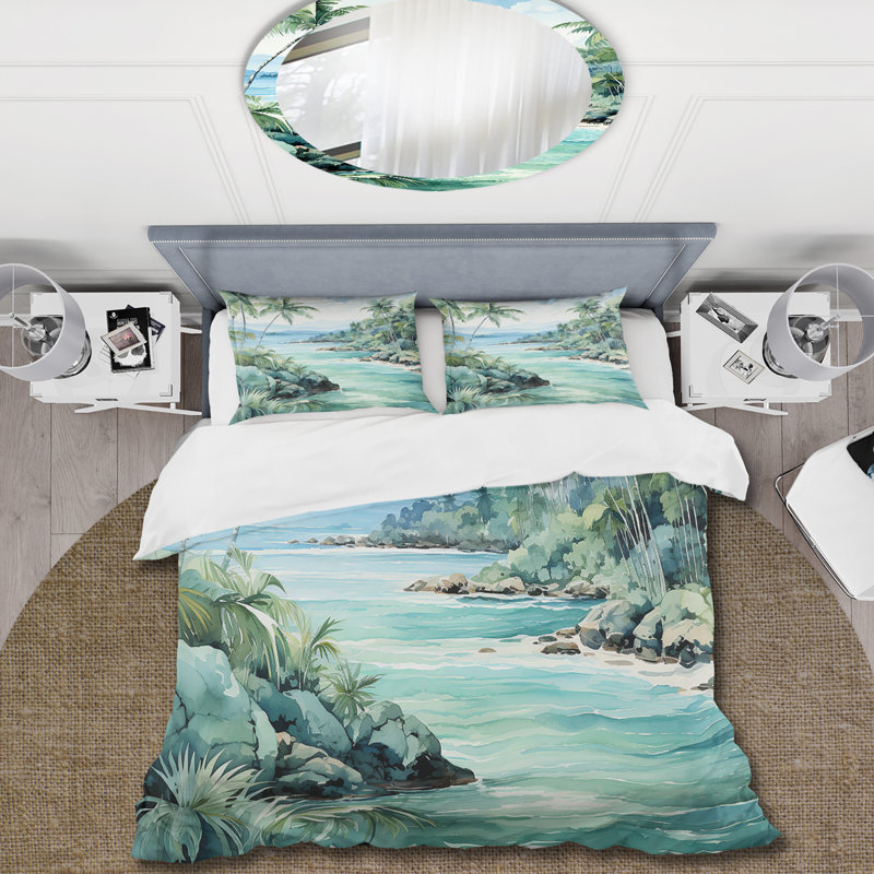 Ensemble de housse de couette Tropical Beach Escape 1 - Coastal Tropical, Housse de couette pour très grand lit et 2 très 