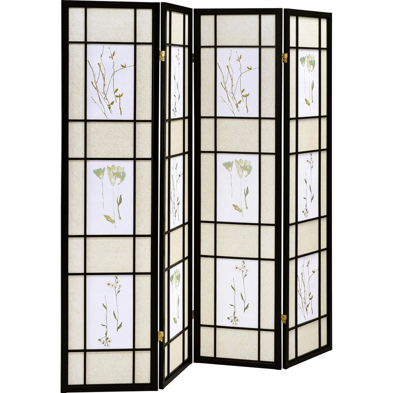 Paravent en pin avec motif floral artistique - cadre noir Élégance encadrée 4