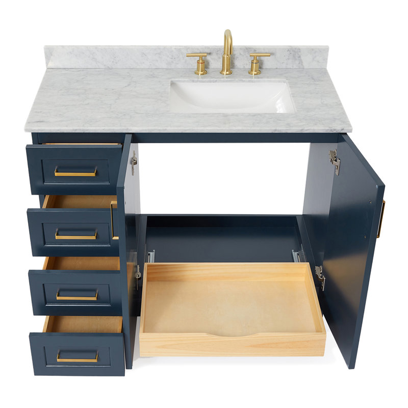ARIEL TAYLOR 43 IN LEFT OFFSET SINGLE RECTANGLE SINK VANITY, Midnight Blue, Right , Rectangle