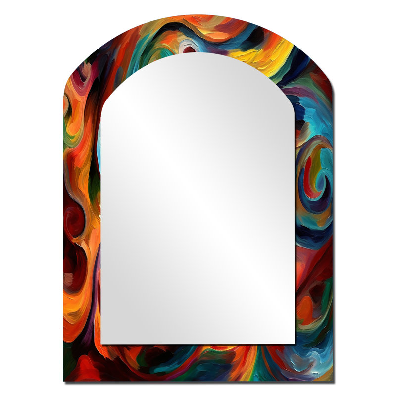 Exploring Yellow Abstracted Liquidity I - Liquid Ink Asymmetrical Wall Mirror, Modern Arch Decorative Mirror, Printed Metal Art