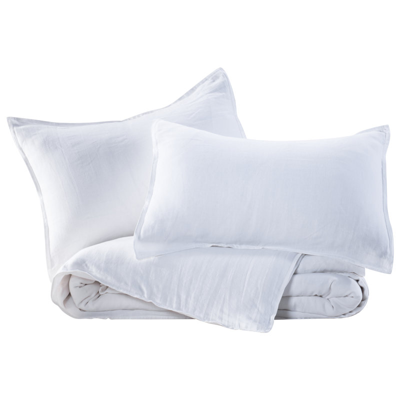 Pure French Flax Linen 3-Piece Duvet Set with Double-Needle Stitching, OEKO-TEX® Certified, Queen or King, Light Taupe