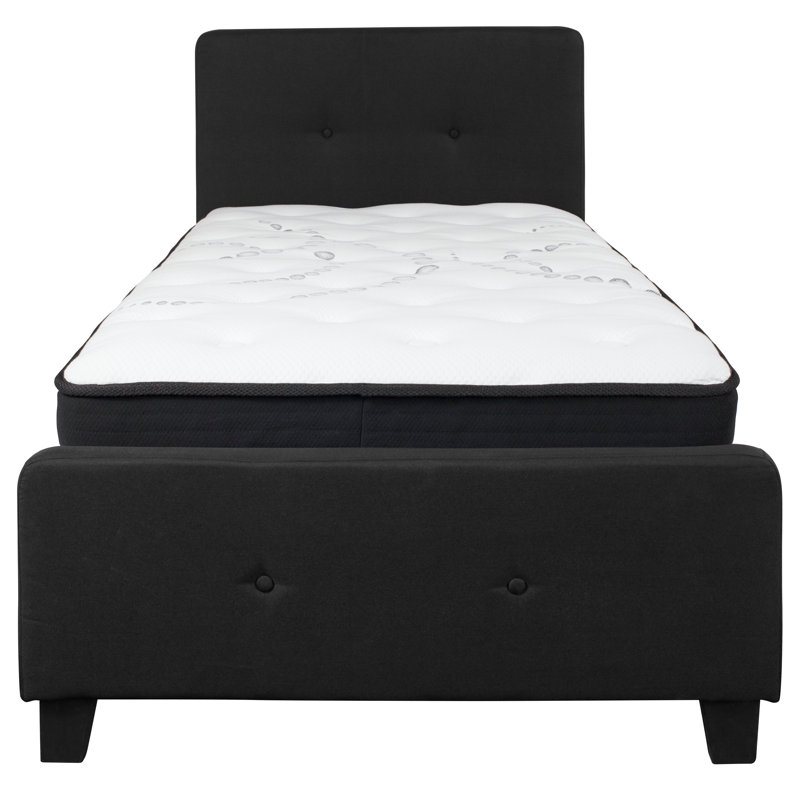 Black Queen Upholstered Platform Bed with Tufted Headboard
