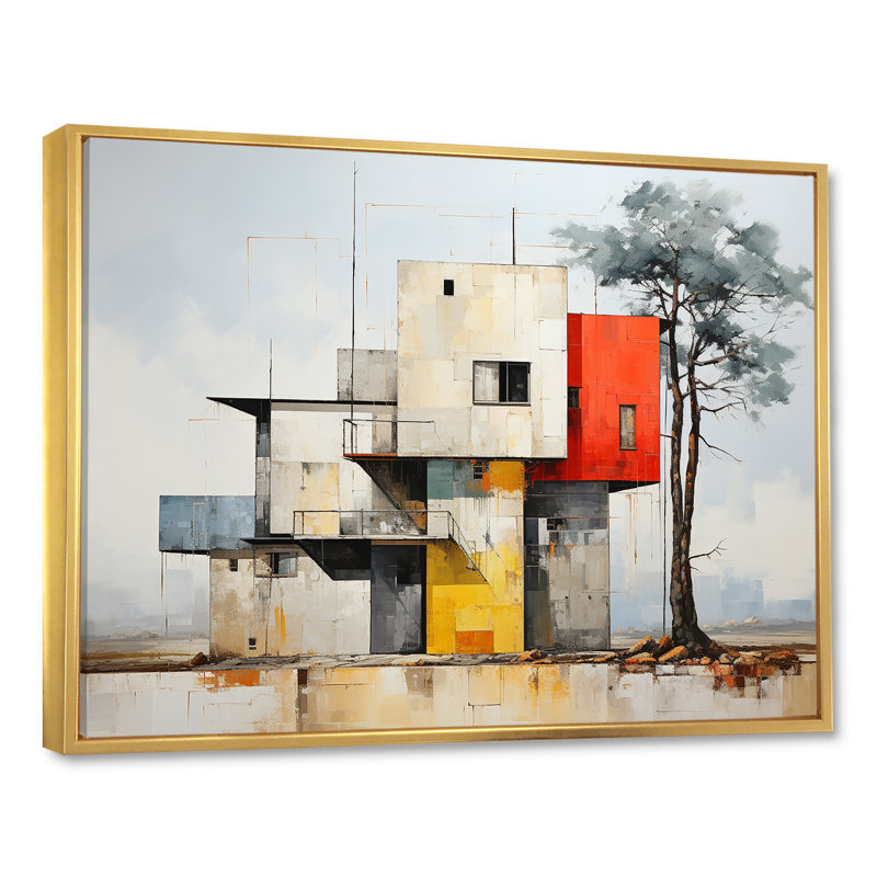 De Stijl Cubic Barn Horizion, Cadre flottant doré, H 16 po x l 32 po x P 1 po