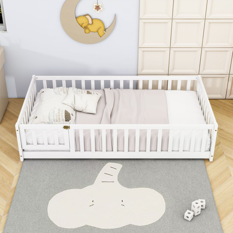 Wood Floor Bed With Fence, Twin, White