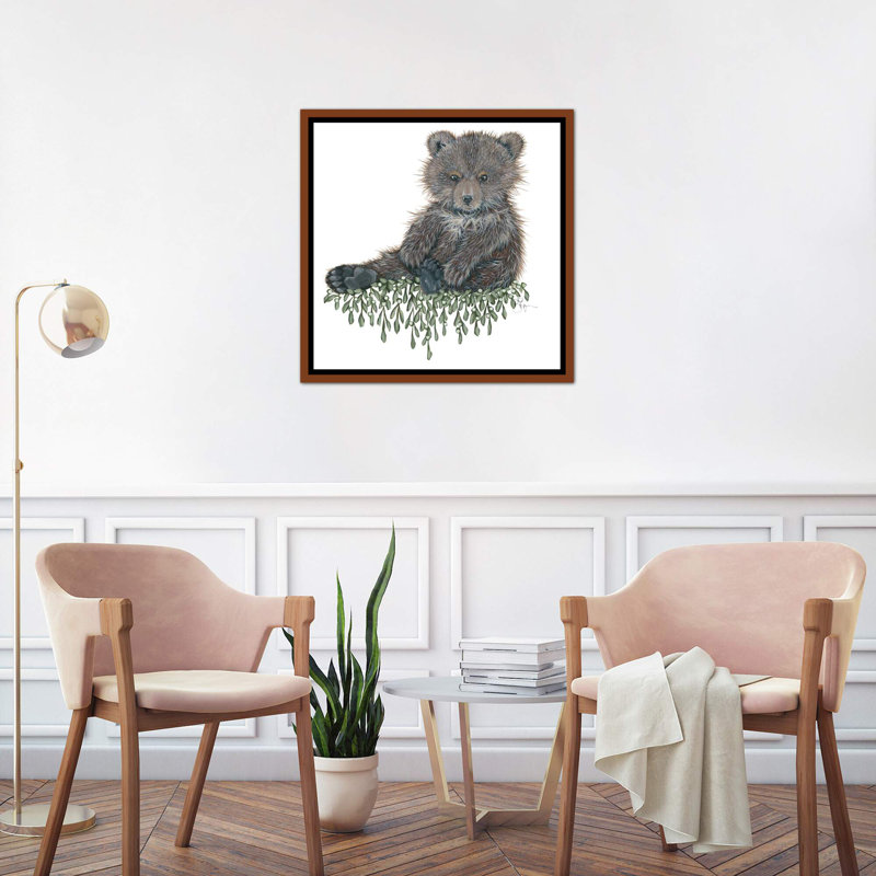 Bébé ours - reproduction d'art, Pas de tapis, Toile avec cadre en bois classique, H 26 po x l 26 po x P 1,5 po