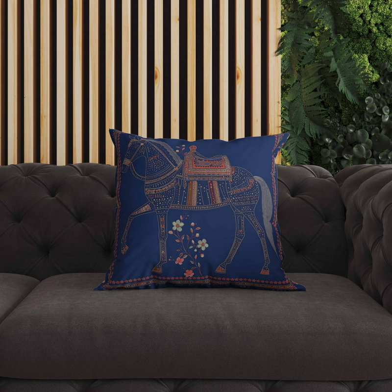 Coussin intérieur / extérieur Painted Pony, Carré 20 po, Bleu