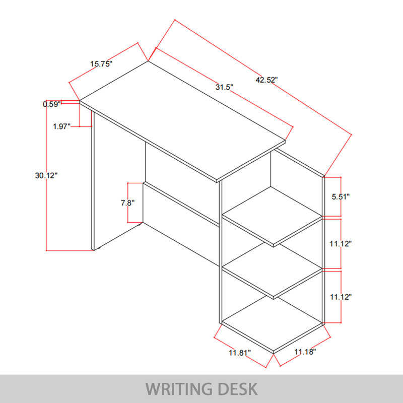 Bureau d'écriture à tablette latérale à 3 niveaux en brun, Brun