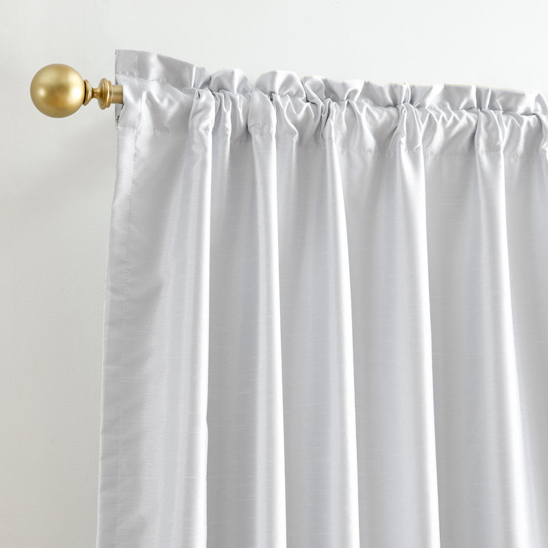 Lenox Imperial Faux Silk Window Curtain, Gold - 52"W x 84"L, White, 52"W x 95"L