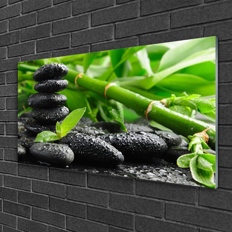 Floral Bamboo Stones - No Frame Print on Glass
