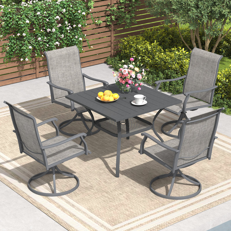 Gray 4-Person Outdoor Patio Dining Set with Swivel Chairs
