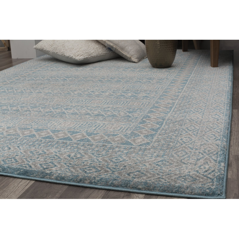 Tapis bleu / gris Kidd Southwestern, Rectangle 5 pi x 7 pi
