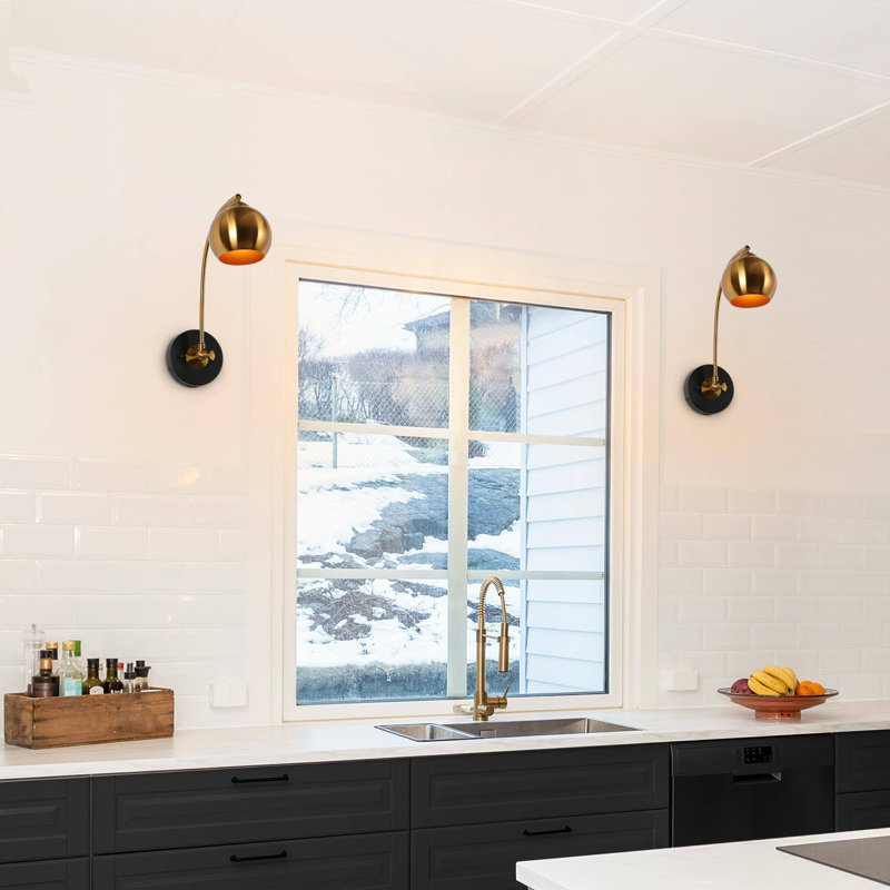 1-Light Dimmable Modern Black/Brass Armed Sconce