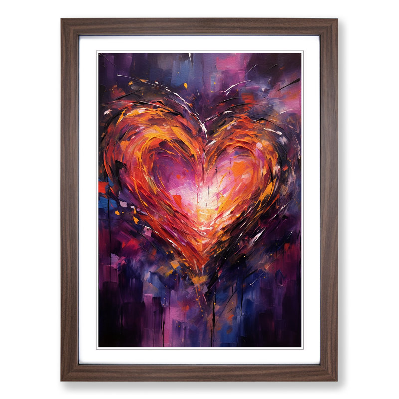 Love Heart Gestural - Single Picture Frame Print on Wood, Walnut, 64cm H x 46cm W x 2cm D