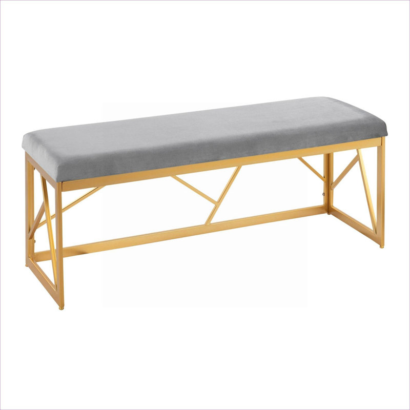 Banc de hall d'entrée doré à finition dorée, revêtu de velours gris ardoise 2 places