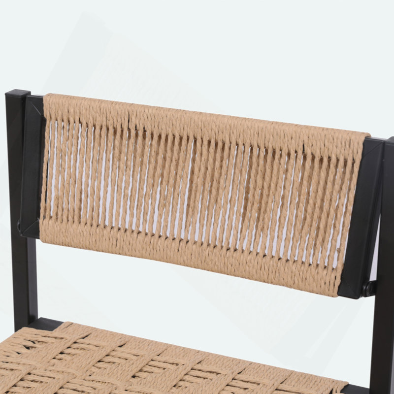 Kitchen Bar Stools With Footrest Set Of 2 Paper Rope Weave Dining Chairs Counter Height Barstool