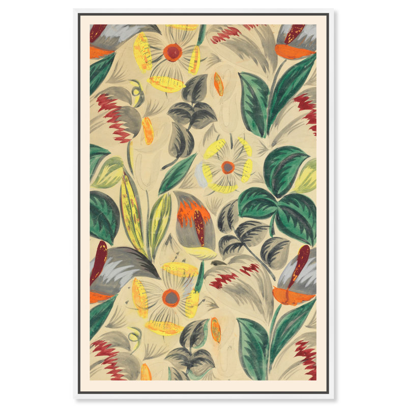 Textile 1913, peinture sur toile, Cadre blanc, H 54 po x l 36 po