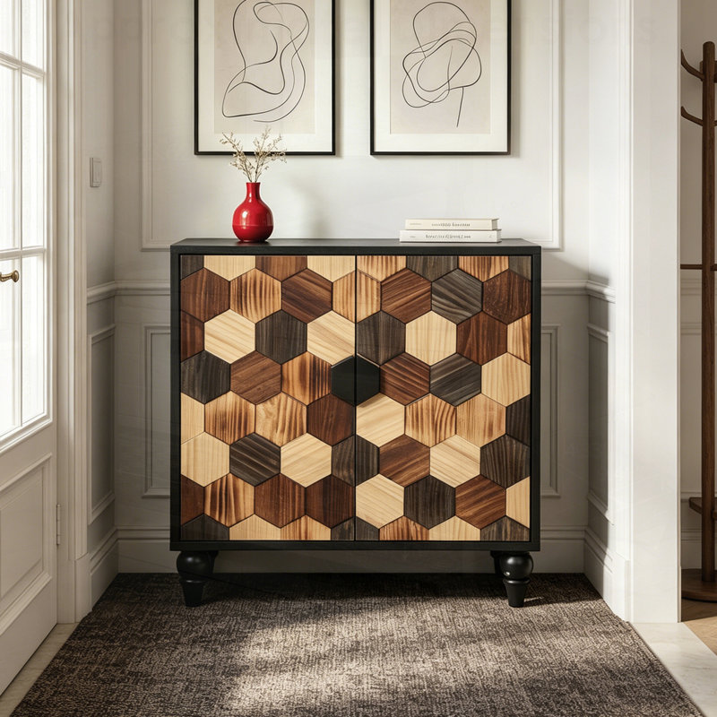 Élégant buffet à motif en nid d'abeille, armoire d'appoint moderne pour un rangement et une décoration améliorés