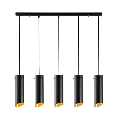 Lustre industriel moderne, noir et jaune, hauteur réglable, 44,3 po x 3,1 po | Structure en métal, 45,7 pouces de hauteur | 5 x douilles E27 (40 W maximum) | Parfait pour les décors scandinaves et contemporains | Ampoules non incluses