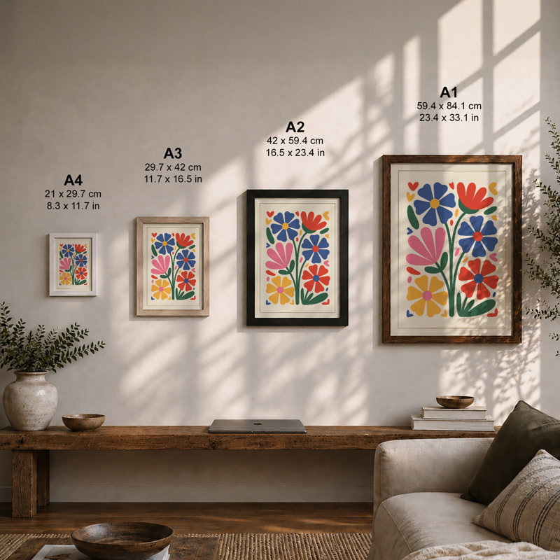 Blooming Geometry Botanical - Framed Print, A2 - 59.4 x 42.0 cm, Black