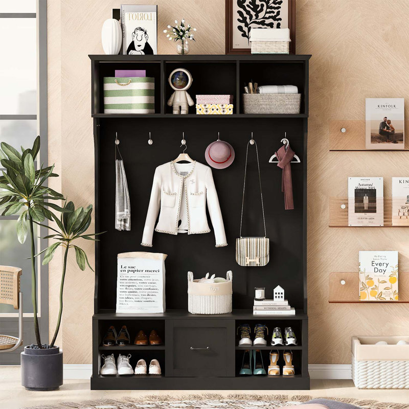Versatile Hall Tree with Abundant Storage and Graceful Design for Home Enhancement, Black