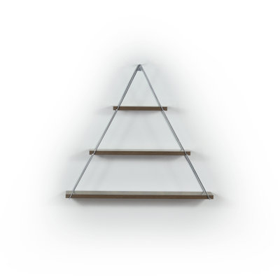Floating Wall Decor Wall Mounted Rustic Decorative Hanging Metal Bracket Triangle Shelf For Books, Walnut/Chrome