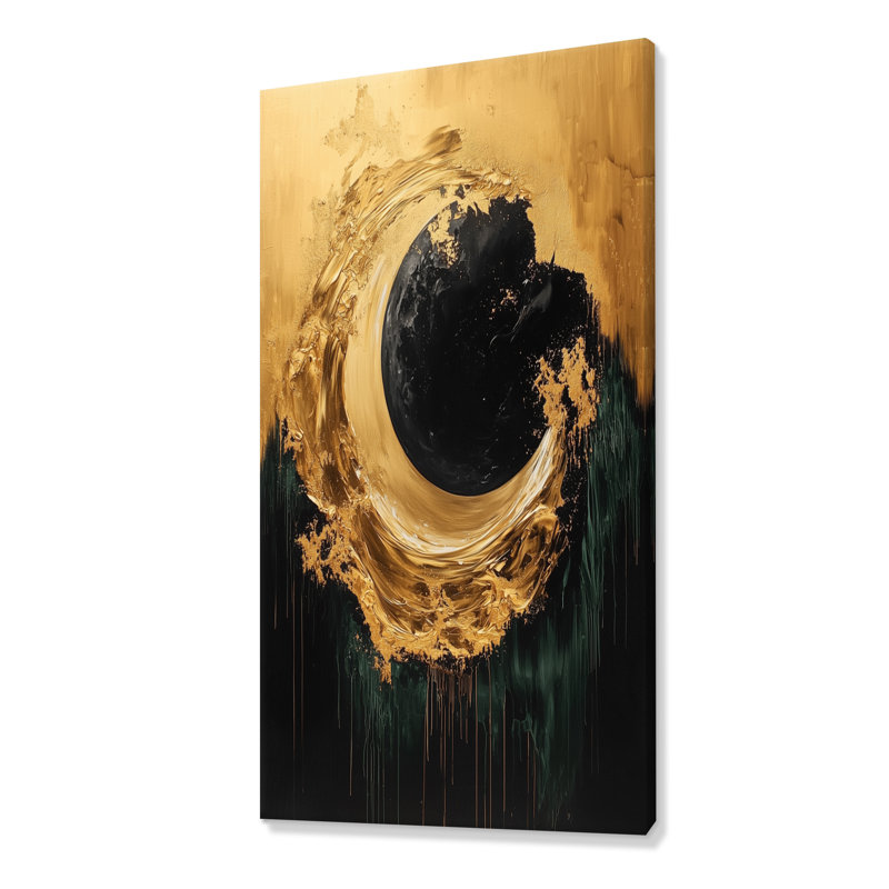 «Black Gold Modern Eclipse Moon», reproduction sur toile encadrée moderne, H 60 po x l 28 po, Toile tendue, Ne s’applique pas