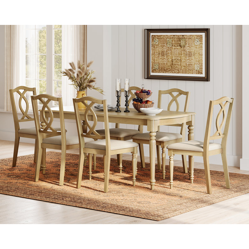 7 Piece Dining Table Set - Includes One Dining Table, Six Wood Dining Chairs, Farmhouse Dining Set, Oak, 7