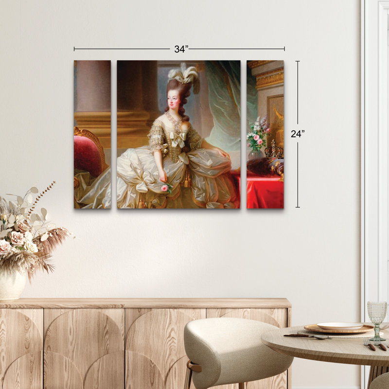 Ensemble de 3 panneaux - Marcus Jules «Marie Antoinette in Court Dress», art mural sur toile pour le salon, la chambre à coucher ou le bureau 