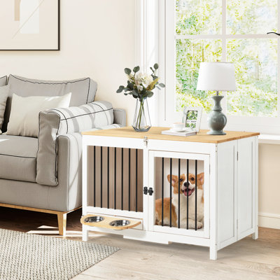 Cage pour chien 39,4 "de style meuble pour petits et moyens chiens - Chenil pliable en bois pour intérieur / extérieur, blanc