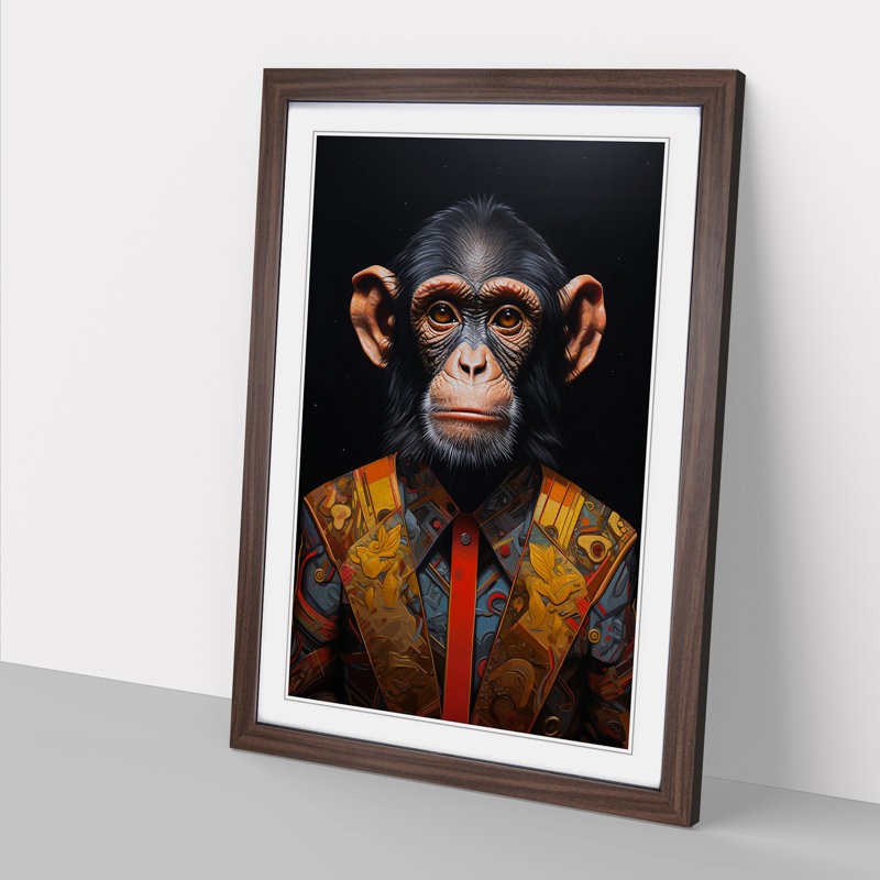 Monkey Hard Edge Painting - Framed Print, Walnut Framed, 34cm H x 25cm W x 2cm D