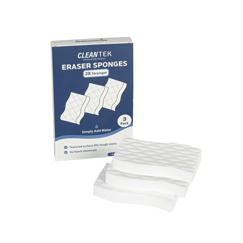 Restaurantware Sponge Eraser 3 Count 4.6 x 2.44 Inches High-Density Melamine Sponge Cleaning Eraser Plastic White Multi-Surface Cleaner Rectangular