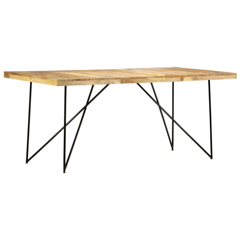 Ancheta Solid Wood Top Metal Base Dining Table, Oak