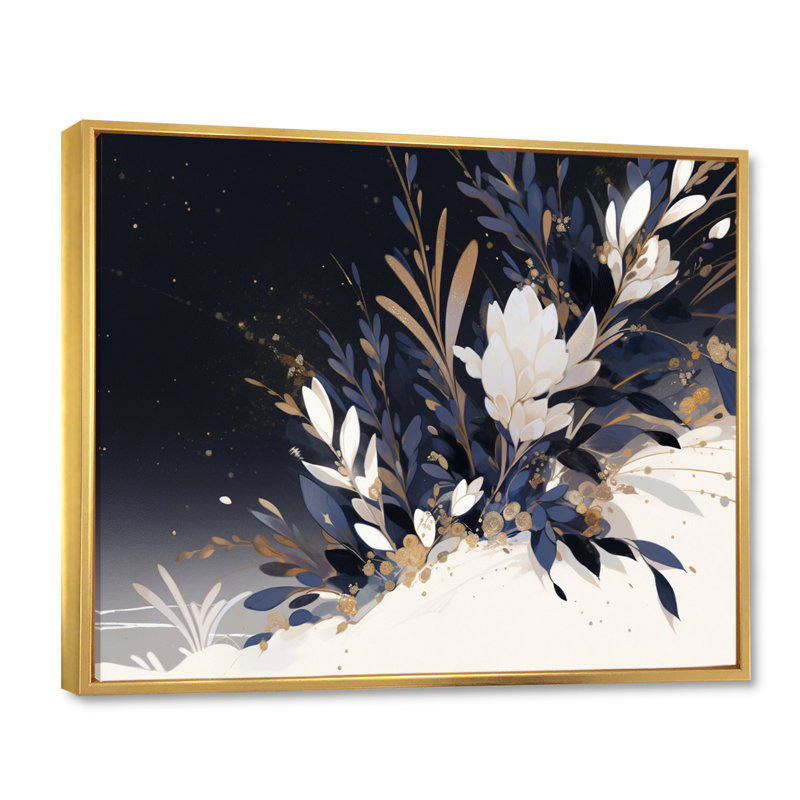 Herbes bleues et or bleues II, H 16 po x l 32 po x P 1,5 po, Cadre flottant doré