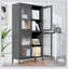 Armoire de rangement classique en métal avec 4 portes en verre et 4 tablettes, grilles gaufrées en verre trempé pour la maison et le bureau