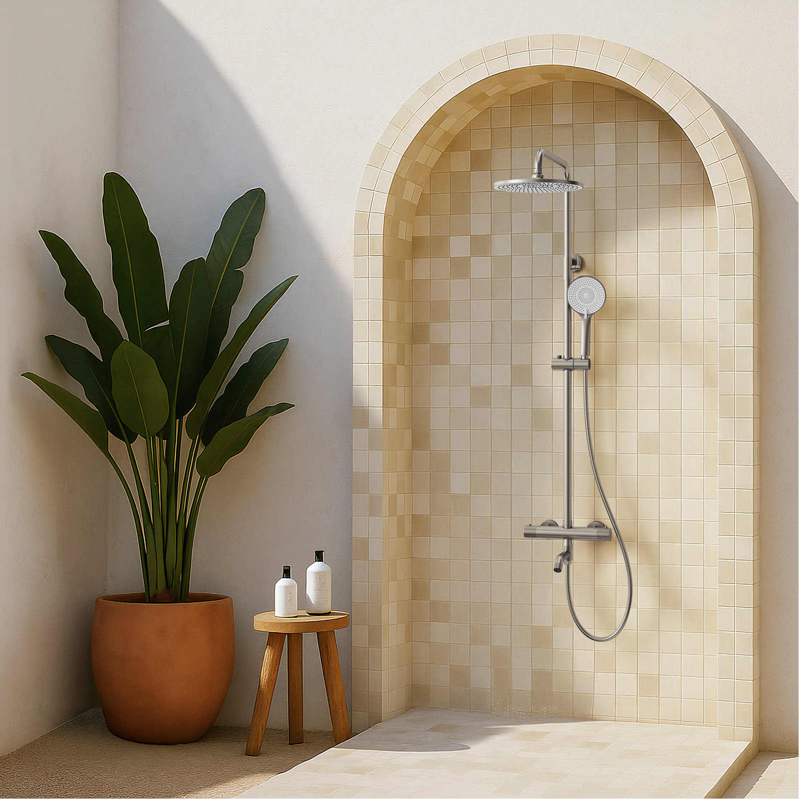 10" Thermostatic Slide Bar Shower System, Brushed Nickel