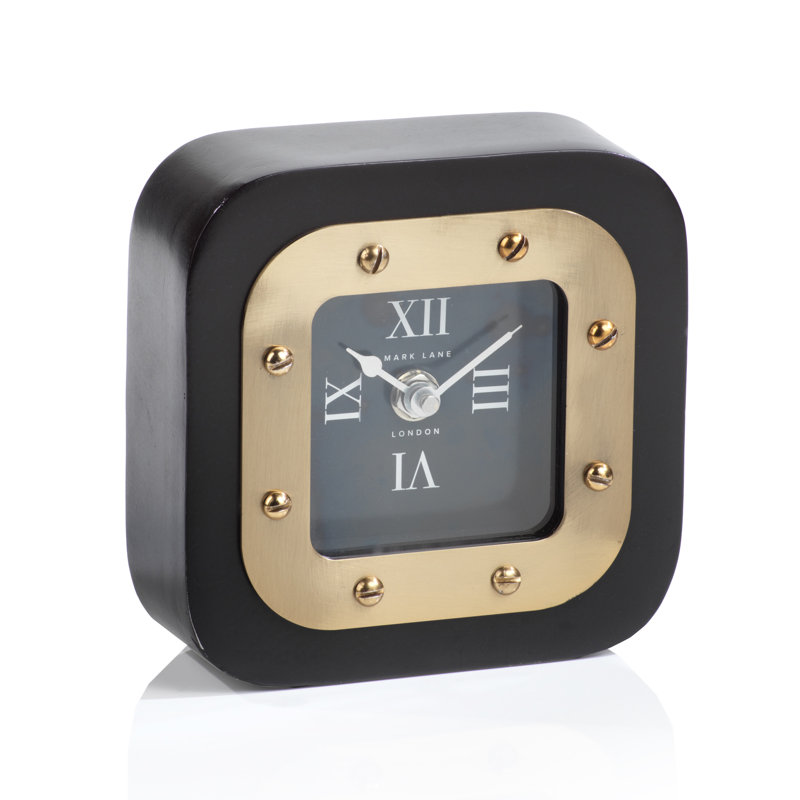 Horloge de table en métal analogique, H 5,5 po x l 5,5 po x P 2 po, Noir / or