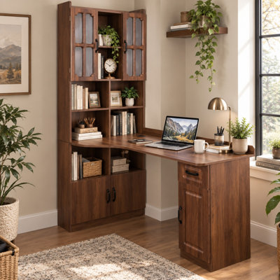 Cethmir 2 in 1 L Shaped Computer Desk with Hutch Bookshelf and Storage Cabinets