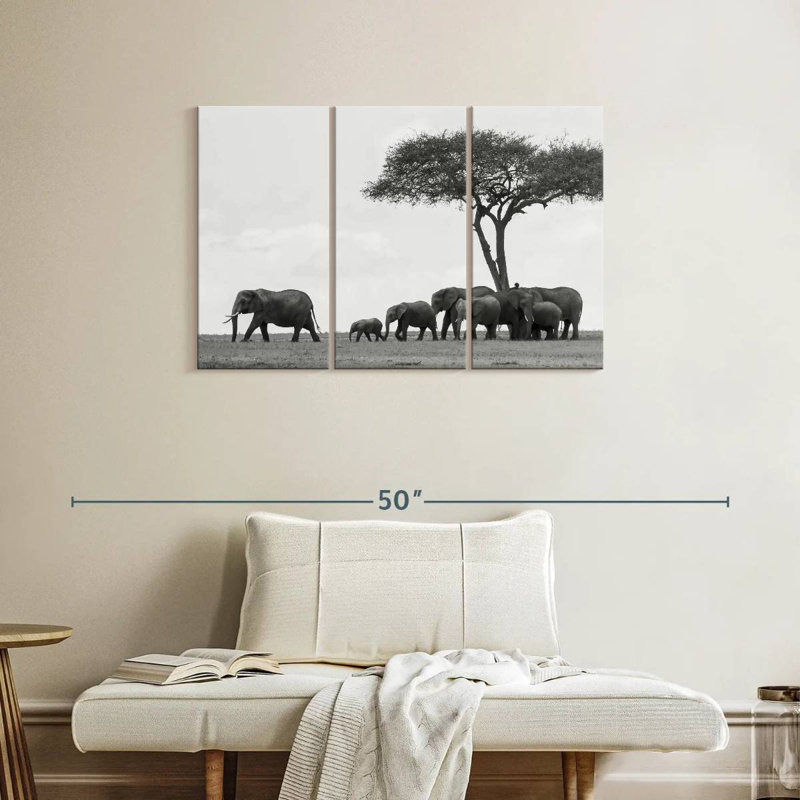 Grazing African Elephants, 24" H x 38" W