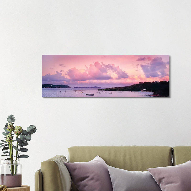 Boats In The Sea, Coral Bay, Saint John, U.S. Virgin Islands - Wrapped Canvas Panoramic Print