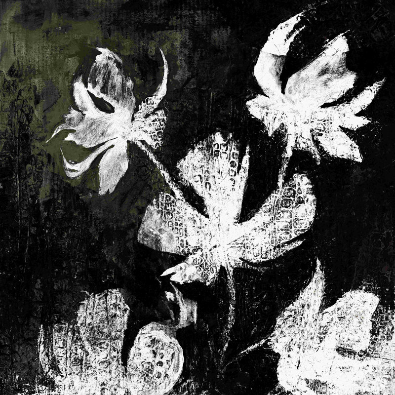 Noir et blanc à motif floral délavé 3 - peinture sur toile tendue, H 36 po x l 36 po