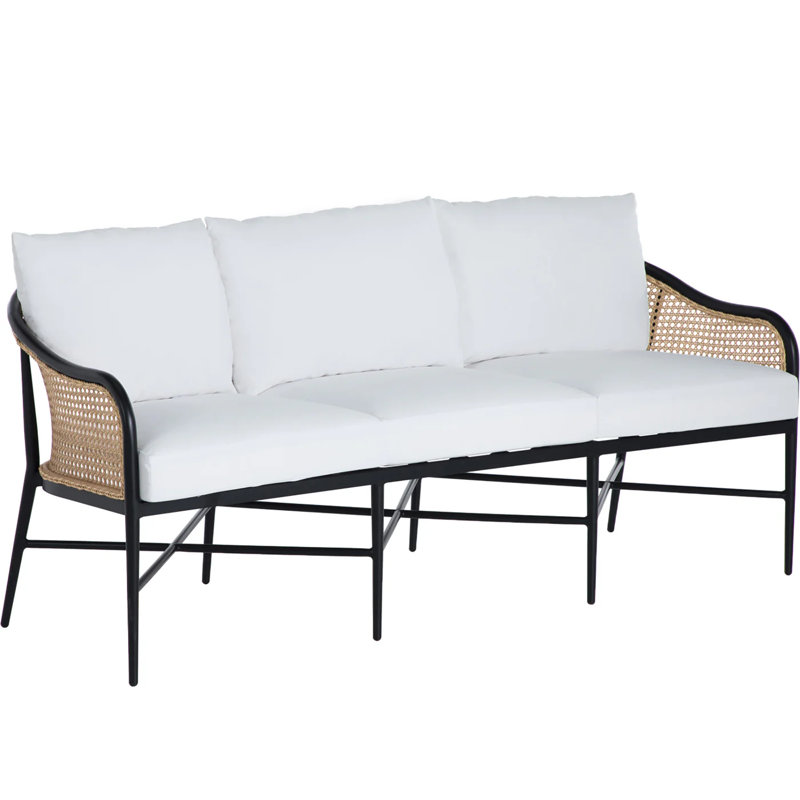 Havana Euro Sofa In Bali Pearl Fabric With Welt, Welt + Standard fill, Linen Chambray, Black/Natural Cane