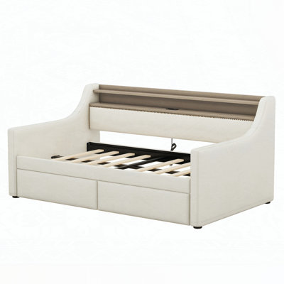 Upholstered Daybed with Drawers,Charging Station and LED Lights by Latitude Run