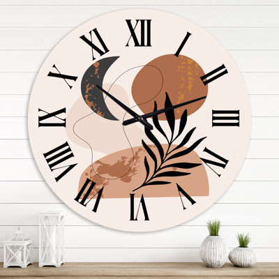 Moon & Sun Shapes In Retro Terracotta Tones I - Modern wall clock