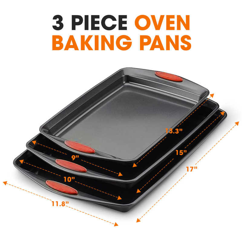 Ensemble de 3 plaques de cuisson antiadhésives en acier au carbone avec design empilable